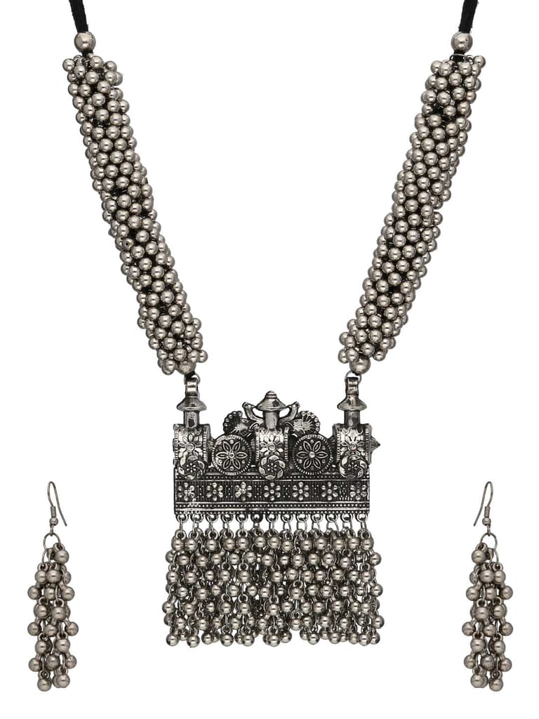 Long Necklace Set in Oxidised Silver finish - CNB35829