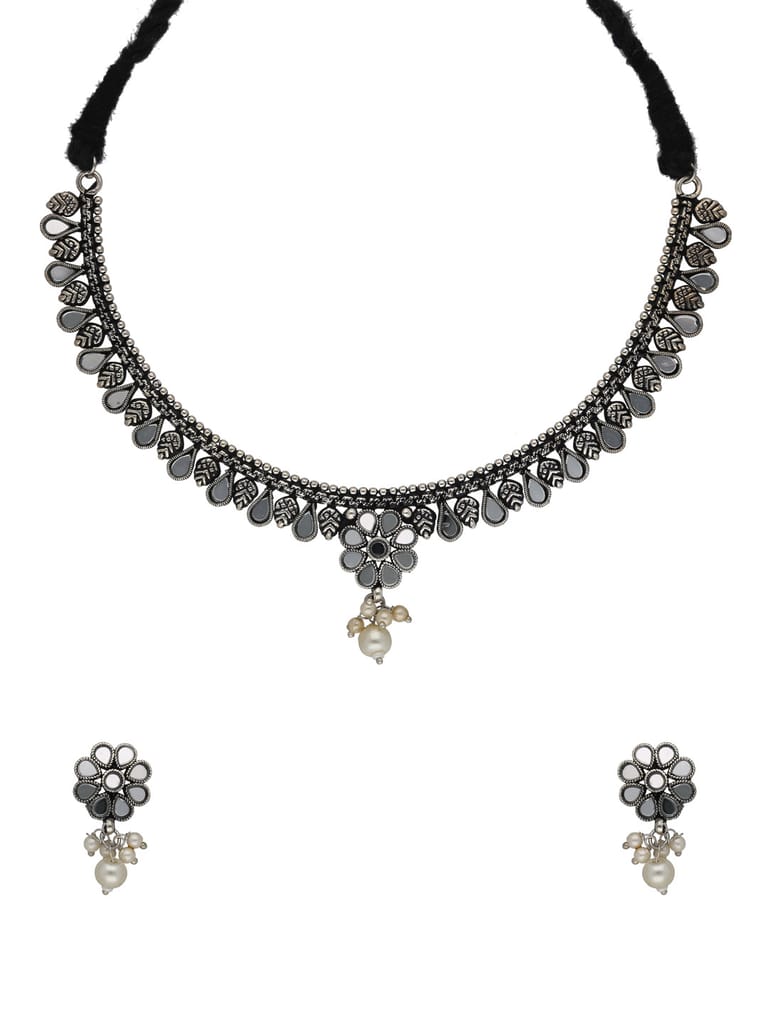 Mirror Necklace Set in Oxidised Silver finish- NS15565