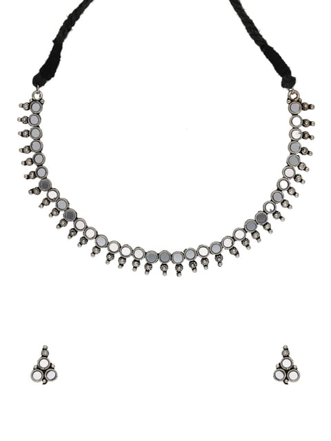 Mirror Necklace Set in Oxidised Silver finish- NS13580