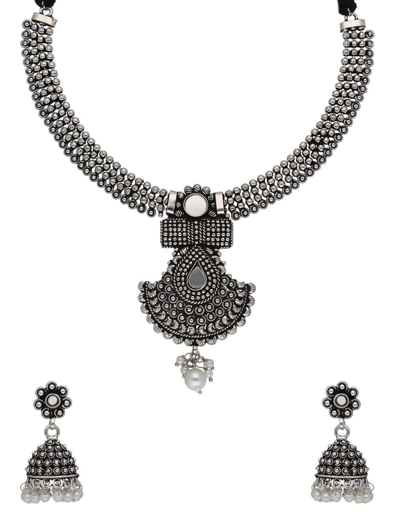 Mirror Necklace Set in Oxidised Silver finish- NS31850