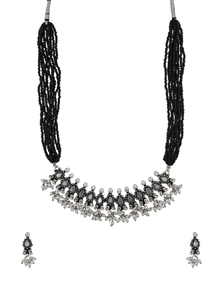 Mirror Necklace Set in Oxidised Silver finish- NS20150BL