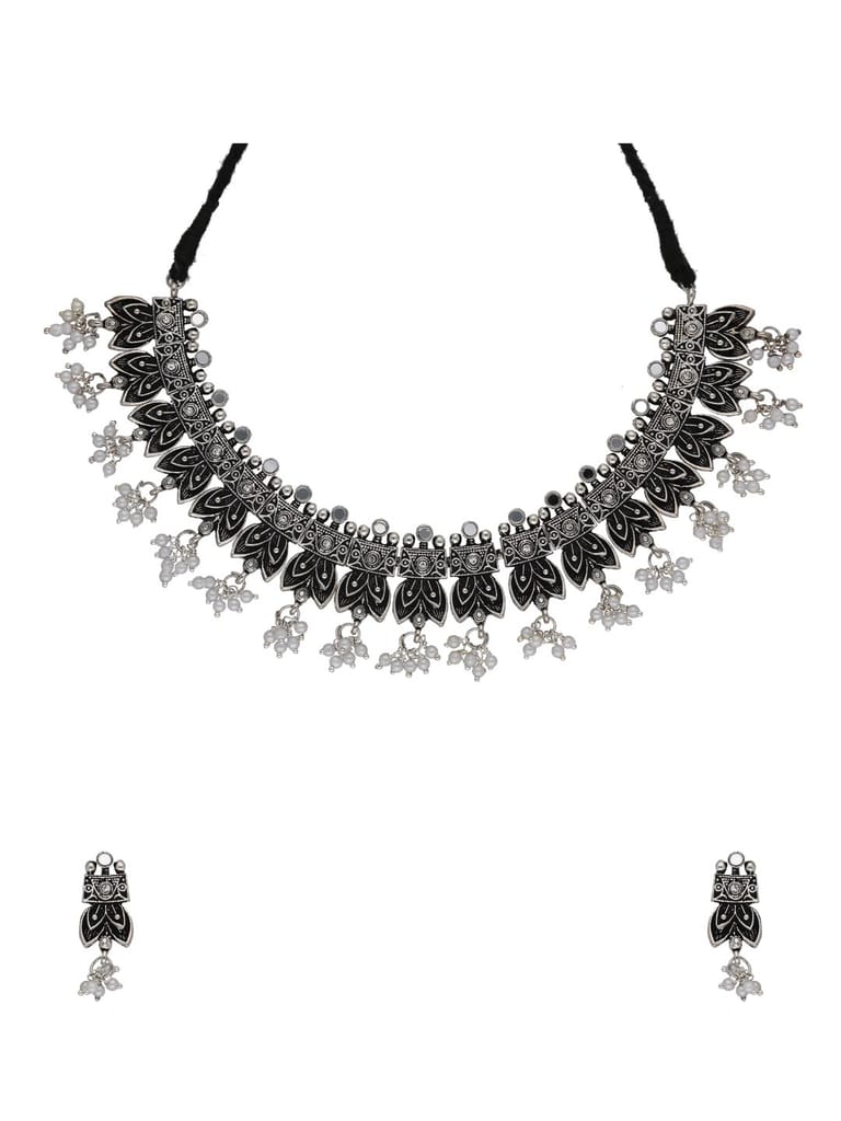 Mirror Necklace Set in Oxidised Silver finish- NS12080