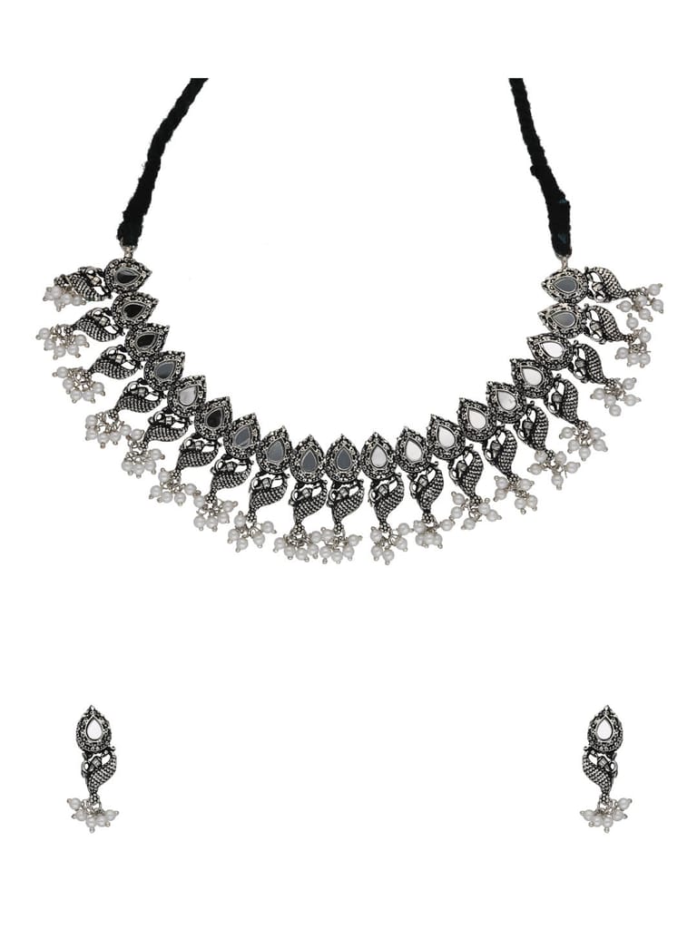 Mirror Necklace Set in Oxidised Silver finish- NS11880