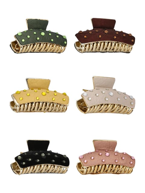 Fancy Butterfly Clip in Assorted color and Gold finish - CNB35470