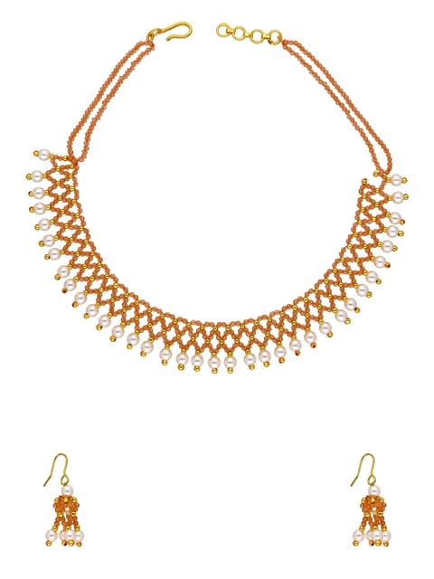 Traditional Necklace Set in Gold finish with White Pearl - CNB35014