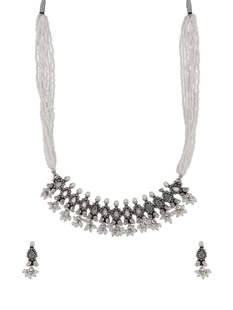 Mirror Necklace Set in Oxidised Silver finish- NS20150