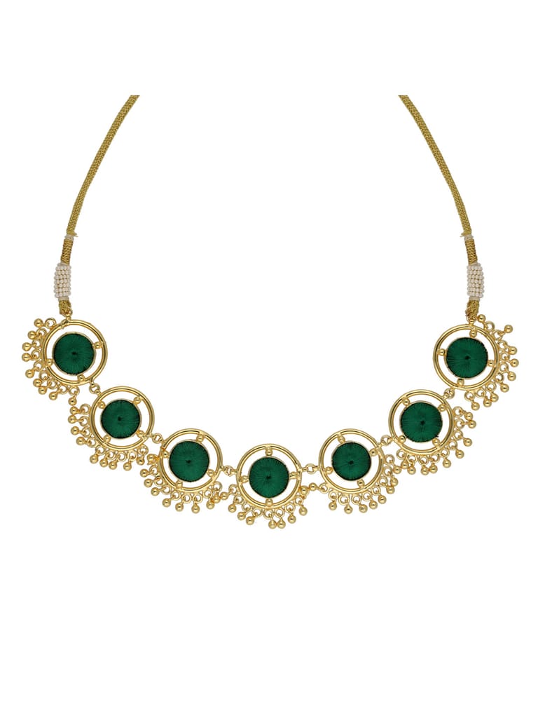 Gold finish Necklace with Silk Thread Embroidery - 1N473
