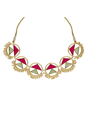 Gold finish Necklace with Silk Thread Embroidery - 1N472