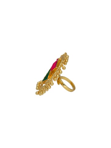 Gold finish Finger Ring with Silk Thread Embroidery - 1R619