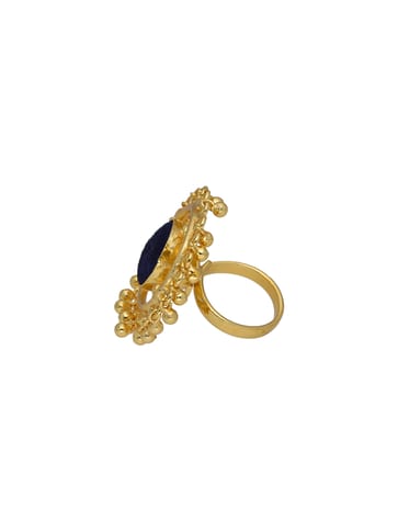 Gold finish Finger Ring with Silk Thread Embroidery - 1R620