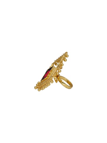 Gold finish Finger Ring with Silk Thread Embroidery - 1R622