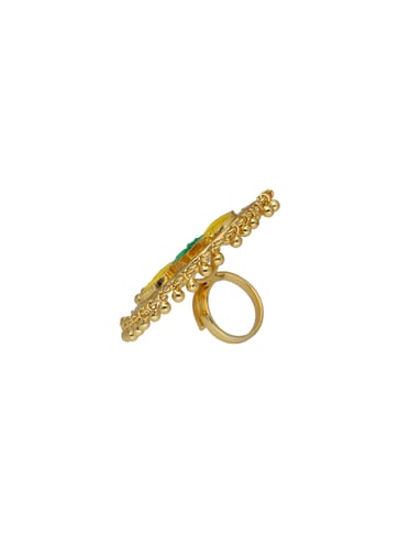 Gold finish Finger Ring with Silk Thread Embroidery - 1R625