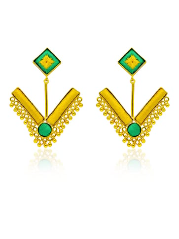 Gold finish Earrings with Silk Thread Embroidery - 1E142