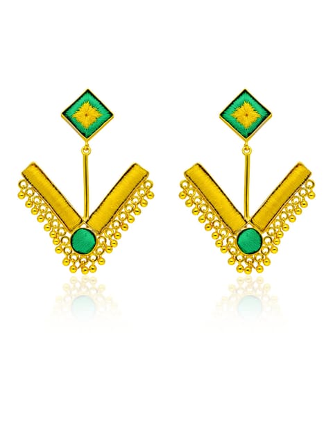 Gold finish Earrings with Silk Thread Embroidery - 1E142