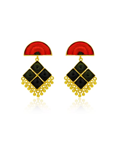 Gold finish Earrings with Silk Thread Embroidery - 1E140