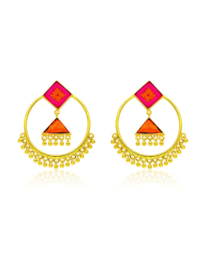 Gold finish Earrings with Silk Thread Embroidery - 1E148