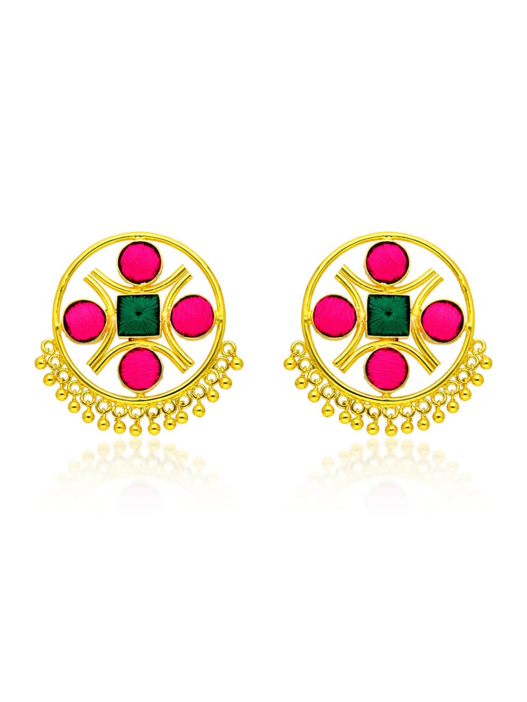Gold finish Earrings with Silk Thread Embroidery - 1E152
