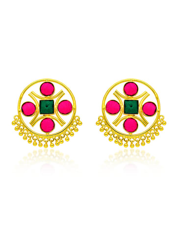 Gold finish Earrings with Silk Thread Embroidery - 1E152