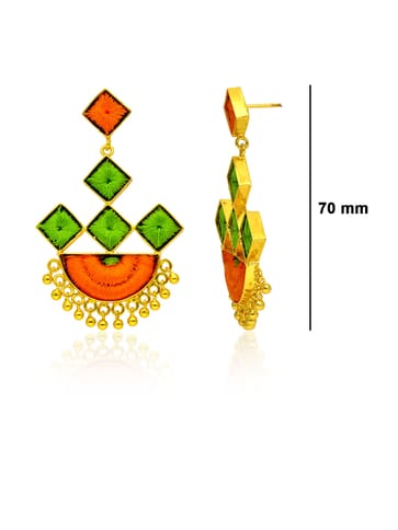 Gold finish Earrings with Silk Thread Embroidery - 1E144