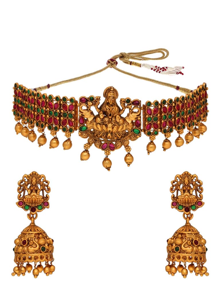Temple Choker Necklace Set in Gold finish - RNK31