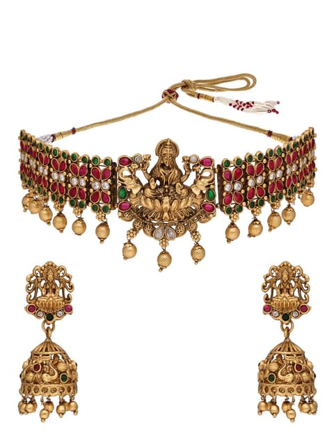 Temple Choker Necklace Set in Rajwadi finish - RNK32