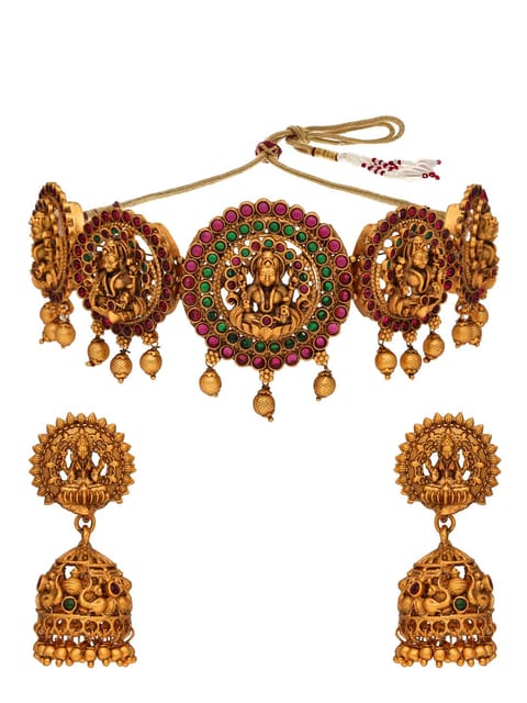Temple Choker Necklace Set in Gold finish - RNK34