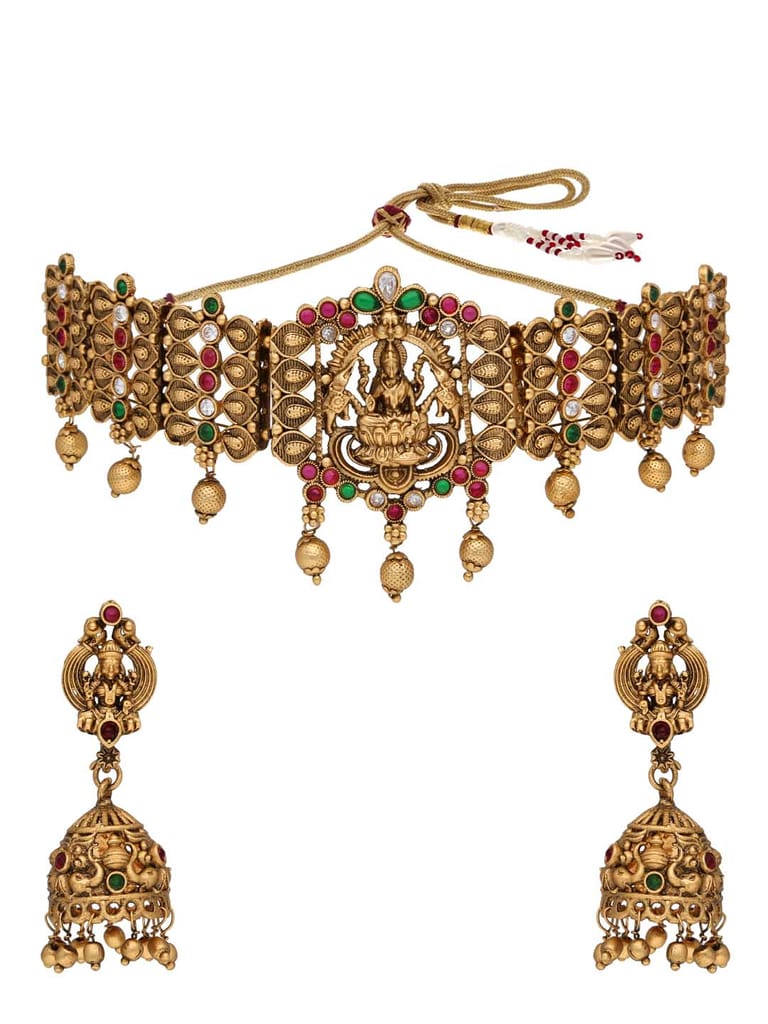 Temple Choker Necklace Set in Rajwadi finish - RNK41
