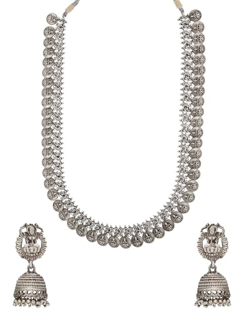 Temple Long Necklace Set in Oxidised Silver - RNK46