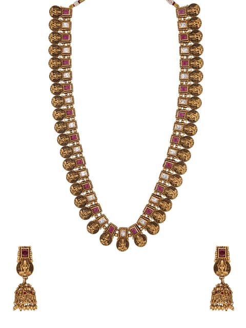 Temple Long Necklace Set in Rajwadi finish - RNK54