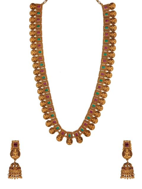 Temple Long Necklace Set in Gold finish - RNK59