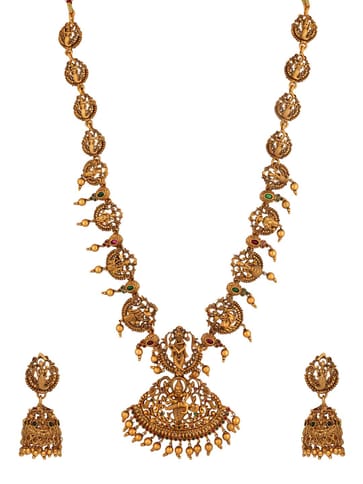 Temple Long Necklace Set in Gold finish - RNK61