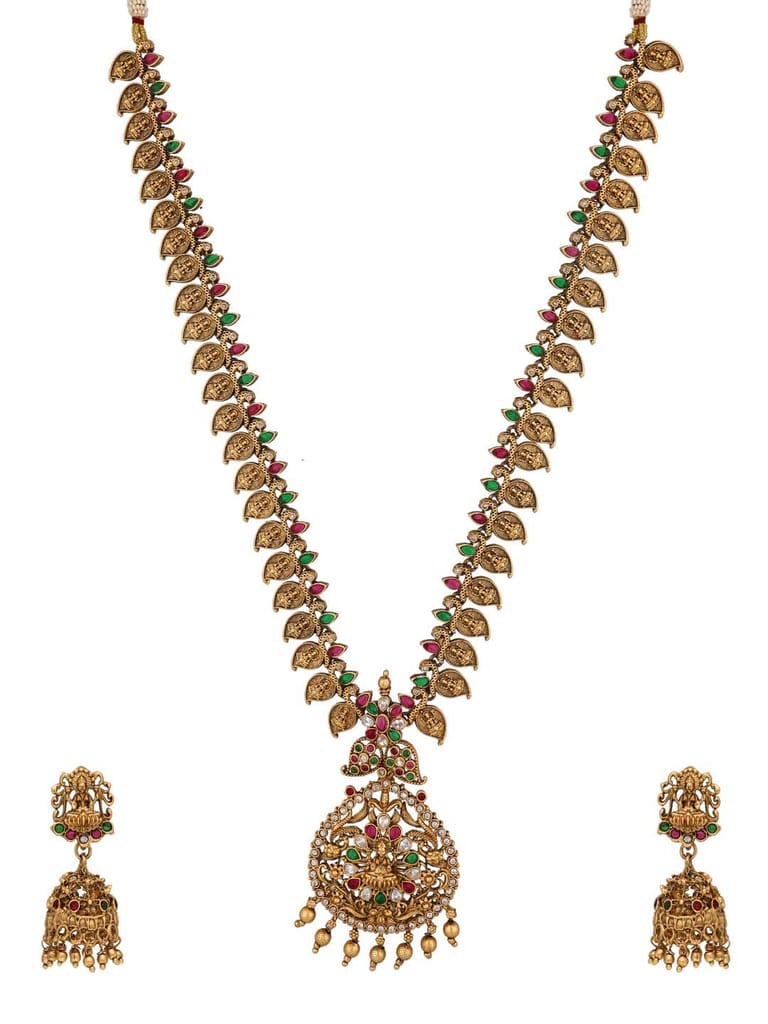Temple Long Necklace Set in Rajwadi finish - RNK68
