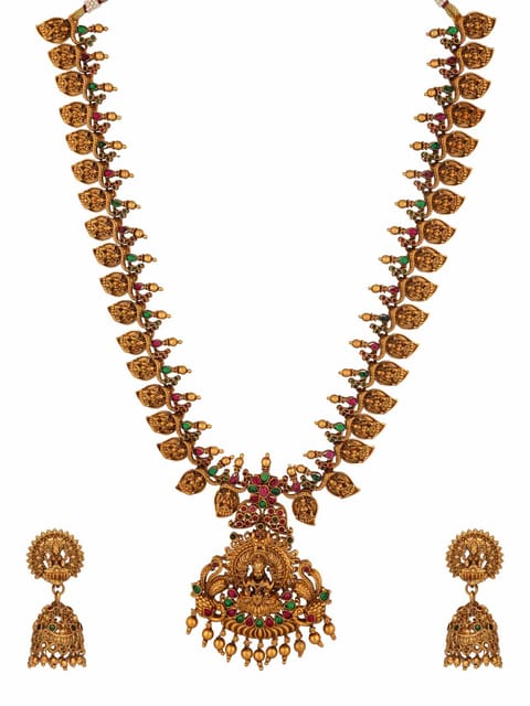Temple Long Necklace Set in Gold finish - RNK70