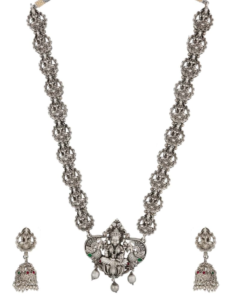 Temple Long Necklace Set in Oxidised Silver finish - RNK77