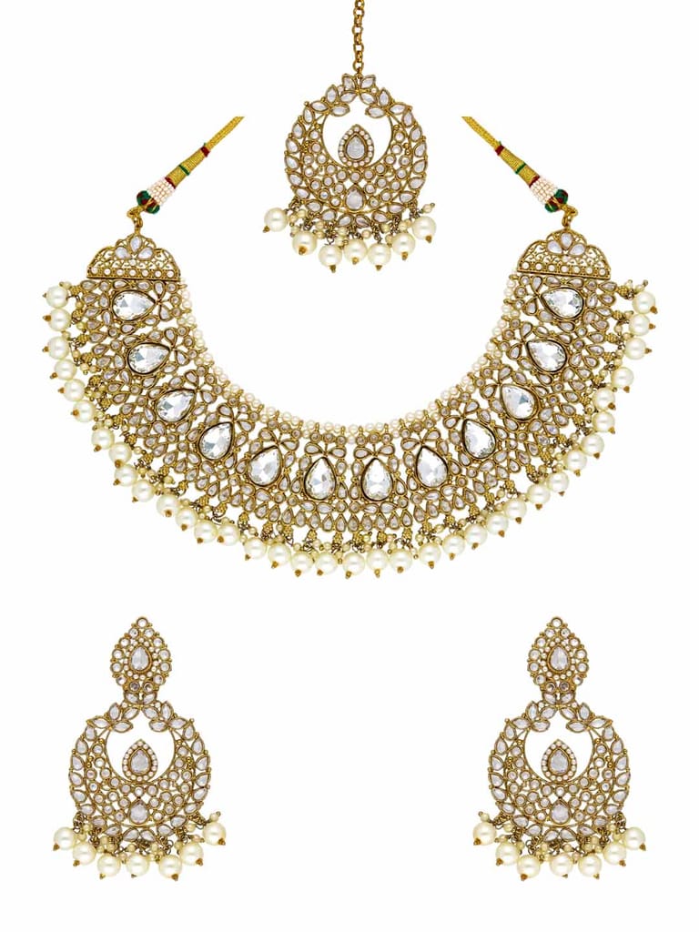 Reverse AD Necklace Set in Mehendi finish - 6361