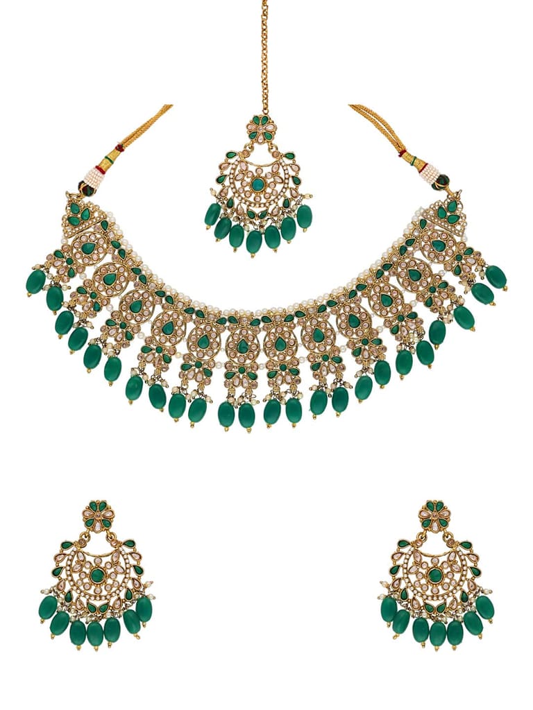 Reverse AD Necklace Set in Mehendi finish - 6364
