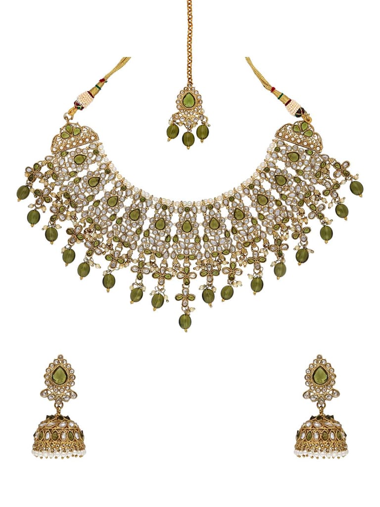 Reverse AD Necklace Set in Mehendi finish - 6398