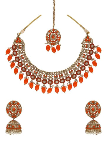 Reverse AD Necklace Set in Mehendi finish - 6358