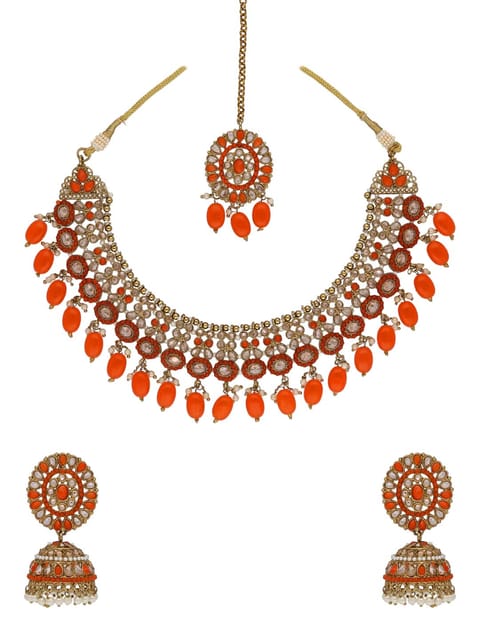 Reverse AD Necklace Set in Mehendi finish - 6358