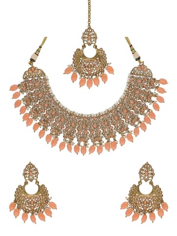 Reverse AD Necklace Set in Mehendi finish - 6373