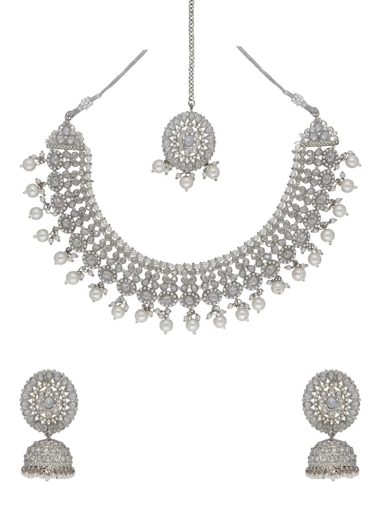Reverse AD Necklace Set in White color - 6358
