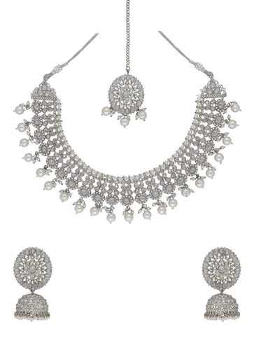 Reverse AD Necklace Set in White color - 6358
