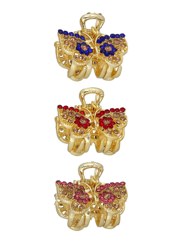 Fancy Butterfly Clip in Assorted color and Gold finish - CNB37146