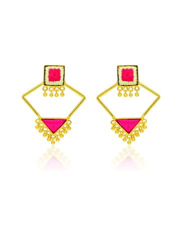 Gold finish Earrings with Silk Thread Embroidery - 1E145