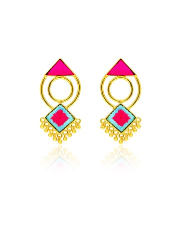 Gold finish Earrings with Silk Thread Embroidery - 1E149