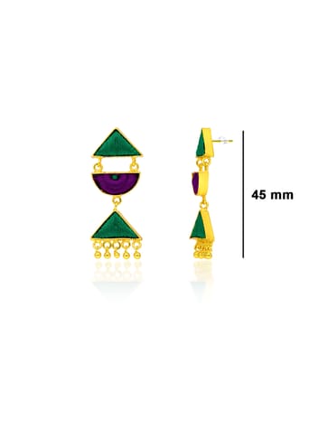 Gold finish Earrings with Silk Thread Embroidery - 1E147
