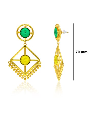 Gold finish Earrings with Silk Thread Embroidery - 1E157