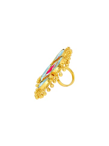 Gold finish Finger Ring with Silk Thread Embroidery - 1R624