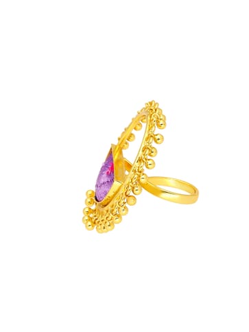 Gold finish Finger Ring with Silk Thread Embroidery - 1R623