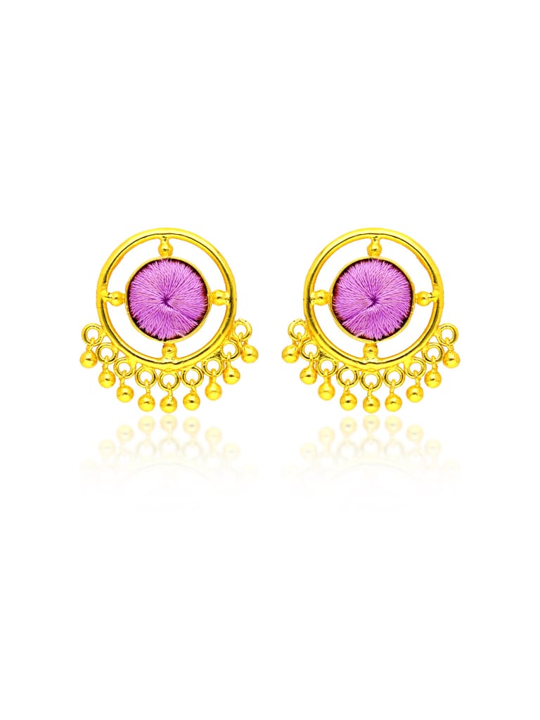 Gold finish Earrings with Silk Thread Embroidery - 1E163